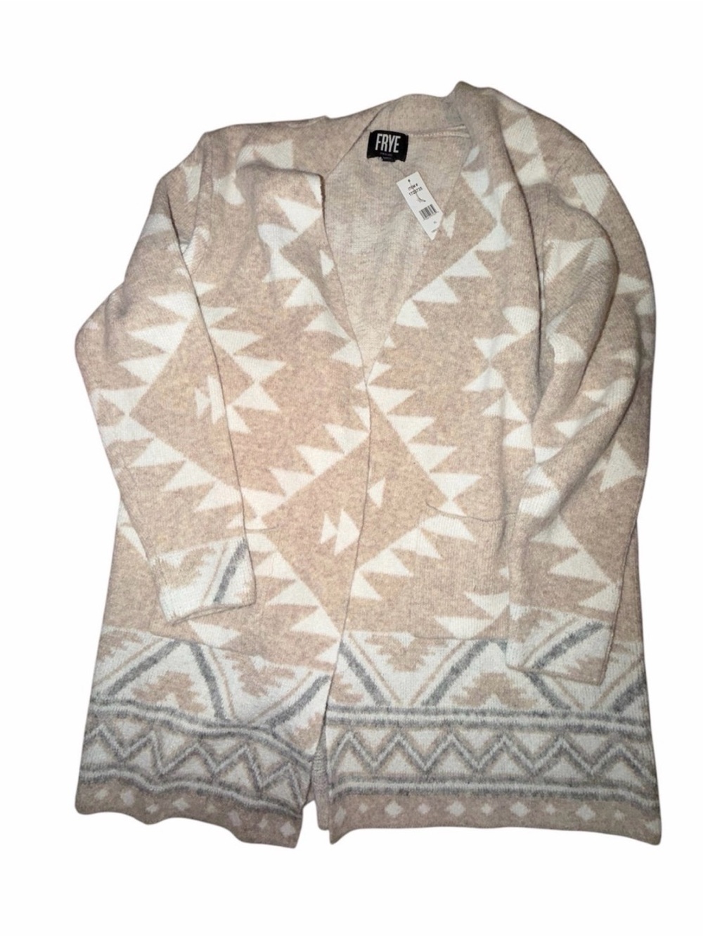 FRYE Beige & White Geometric Open-Front Cardigan